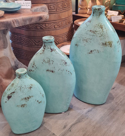 Leaf bottle vase high and flat set of 3