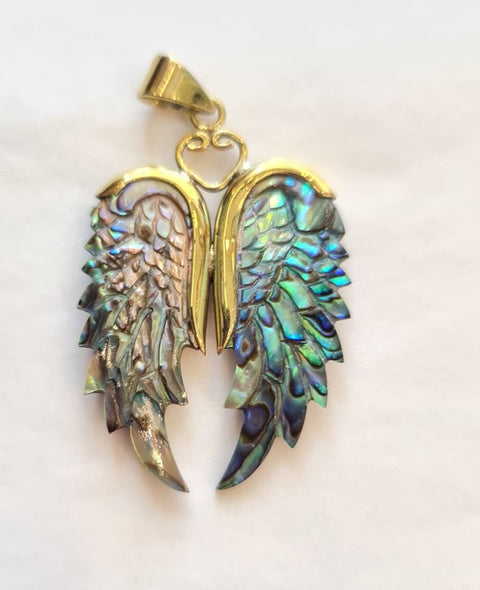 CARVED MOTHER-OF-PEARL ANGEL WING PENDANT